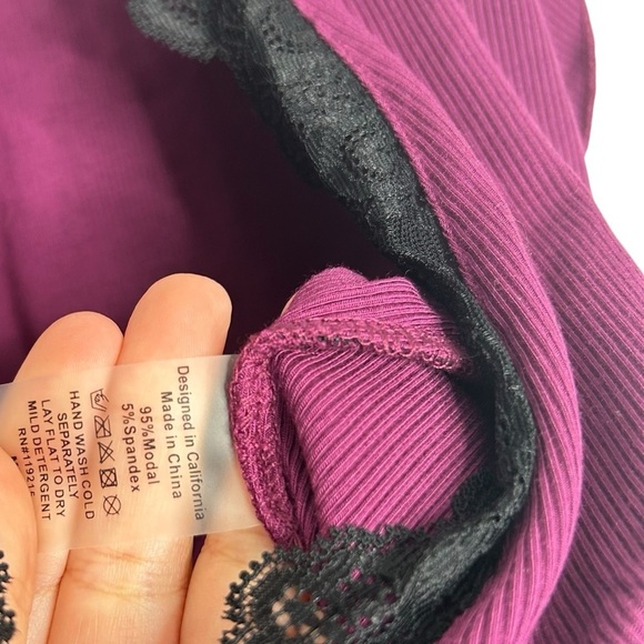 Beach Bunny Anise Lace Deep V-Neck Romper Oxblood Modal Blend Lounge Sleep M - Picture 7 of 7